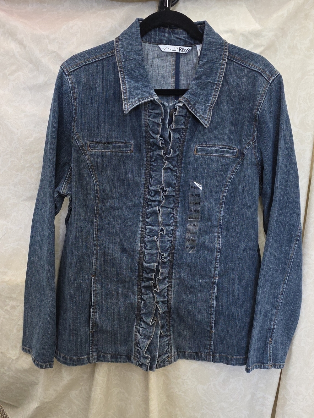 New With Tags RXB Denim Ruffled Button-Front Jacket - Blue - Picture 1 of 8